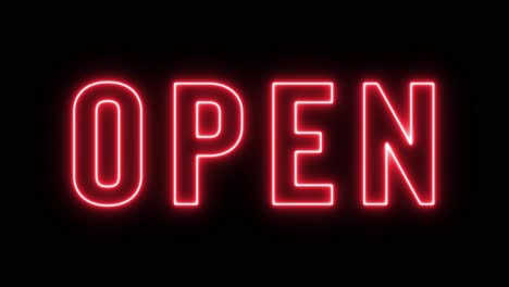 Red-neon-"Open"-sign-with-flicker-on-black-background
