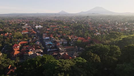 Epic-sunrise-view-of-Ubud-town-famous-for-traditional-crafts-with-volcano-Agung-at-background-and-jungles-at-foreground