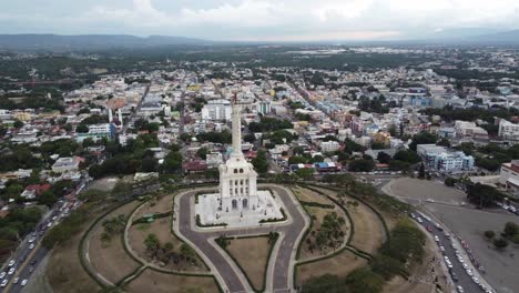 Aerial-View-Of-The-Hilltop-Monument-Monumento-A-Los-Héroes-De-La-Restauración-In-The-City-Of-Santiago-De-Los-30-Caballeros-In-The-Dominican-Republic