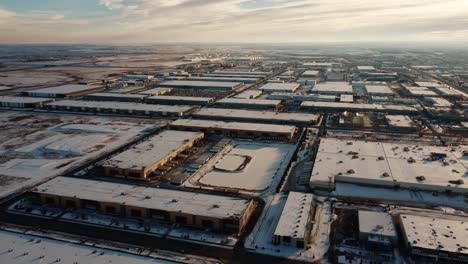 Endless-expanse-of-giant-warehouses-in-the-snowy-Calgary-industrial-zone
