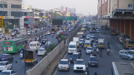Heavy-traffic-congestion-during-rush-hour,-traffic-jams-at-Hosur-Road,-towards-Electronic-City,-Bengaluru,-India