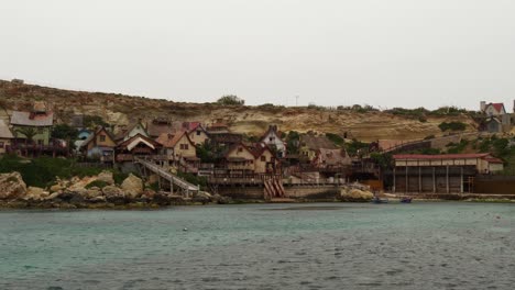 Medium-Low-Angle-Shot-Of-The-Popeye-Village-In-A-Cloudy-Day