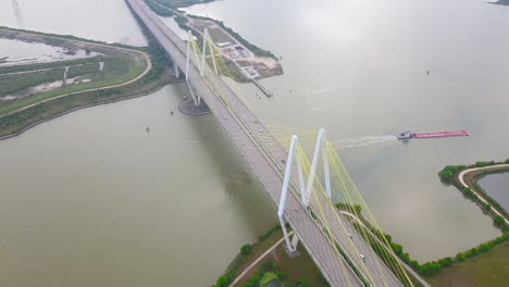 Aerial-view-of-the-Fred-Hartman-Bridge-crossing-over-the-Houston-ship-channel