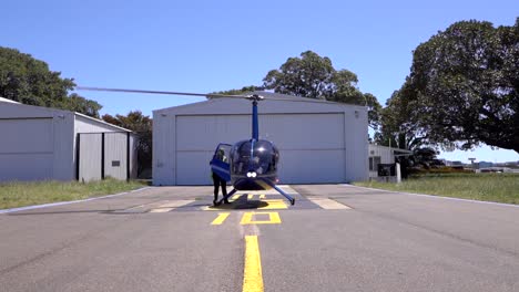 Close-up-of-blue-helicopter-at-Sydney-airport