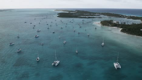 Sail-Boat-Harbor---Marina-in-Tropical-Island-of-Grand-Bahamas,-Aerial-Drone