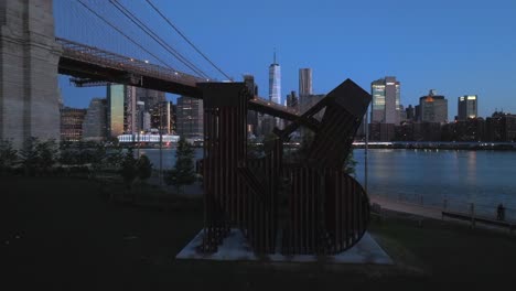 An-aerial-view-of-the-LAND-sculpture-at-Brooklyn-Bridge-Park-in-NY-at-sunrise-when-the-park-was-empty