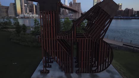 An-aerial-view-of-the-LAND-sculpture-at-Brooklyn-Bridge-Park-in-NY-in-the-morning-while-the-park-was-empty