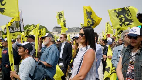 Supporters-of-Flemish-far-right-party-Vlaams-Belang-during-protest-rally-in-Brussels,-Belgium