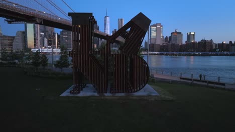 A-low-angle-view-of-the-LAND-sculpture-in-Brooklyn-Bridge-Park-in-NY-in-the-day-while-the-park-was-empty