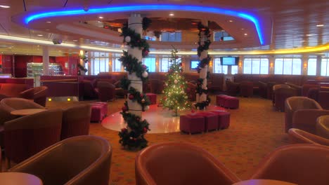 Christmas-Decorations-Inside-Passenger-Ferry-Cruising-Across-The-English-Channel-During-Holiday-Season