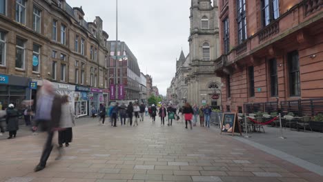 Zeitraffer-Des-Zentrums-Der-Buchanan-Street-In-Glasgow,-Während-Menschen-Vorbeigehen