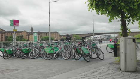 Bicycles-for-hire-next-to-the-River-Clyde-in-Glasgow-City-centre