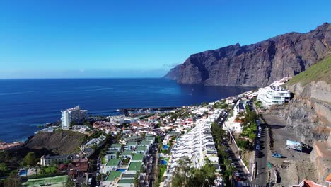 Los-Gigantes-aerial-of-port,-resort-town-in-Tenerife,-Canary-Island-Spain