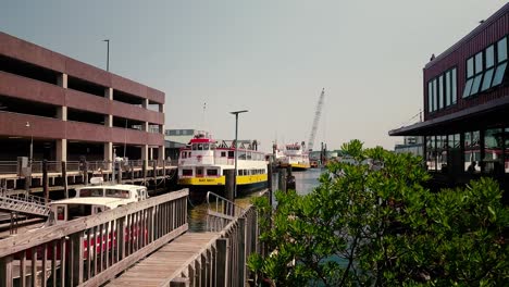 Close-up-of-Casco-Bay-Ferry-boats-in-Portland-Maine-harbor