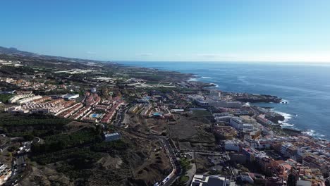 Coastline-of-Tenerife-South,-Costa-Adeje-in-Canary-Islands-Spain-by-aerial-drone