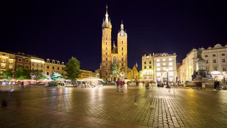 Kraków-night-timelapse-showing-the-historic-architecture-of-St