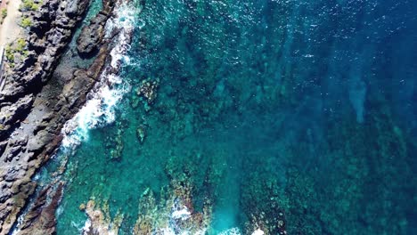 Natural-pool-sea-aerial-of-Los-Gigantes-Tenerife-coastline-Canary-Islands,-Spain