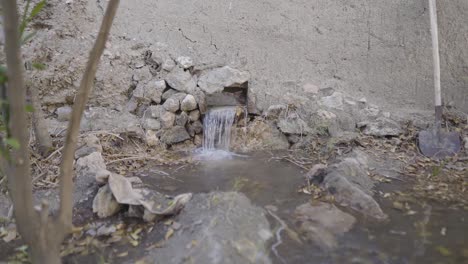 Traditional-irrigation-watering-system-open-air-canal-transfer-water-from-qanat-to-garden-orange-orchard-dates-palm-tree-grooves-Nayband-Tabas-Iran-desert-historical-agriculture-local-people-persian