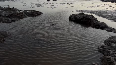 aerial-drone-camera-cinematic-shot-Waves-are-coming-on-the-water-and-there-are-many-stones-around