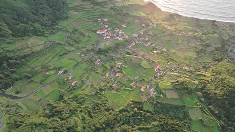 Aerial-view-of-Fajãzinha-village-Azores-islands,-Flores,-Portugal