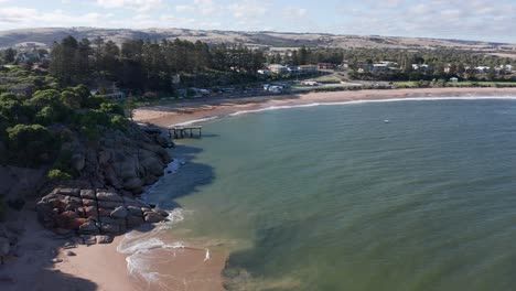 Beautiful-Port-Elliot-and-Horseshoe-Bay-aerial-with-jetty-and-beach,-South-Australia
