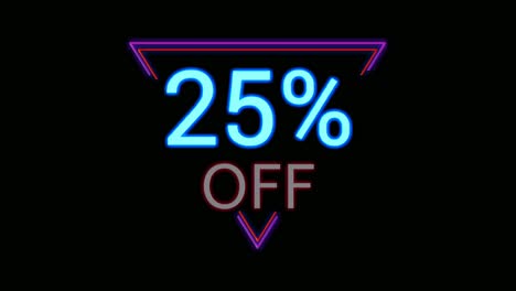 Neon-light-Discount-25%-percent-off-in-triangle-modern-frame-border-animation-motion-graphics-on-black-background