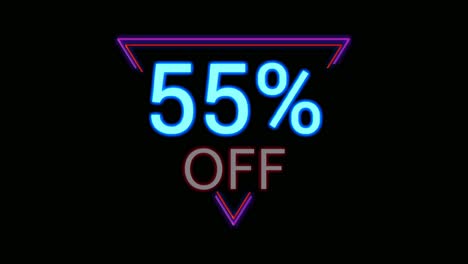 Neon-light-Discount-55%-percent-off-in-triangle-modern-frame-border-animation-motion-graphics-on-black-background