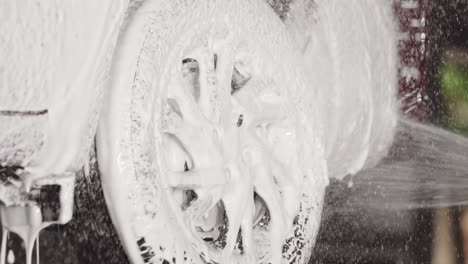 Slow-Motion-Car-Wheel-and-Tire-Spa-with-Spray-Foam-Soap