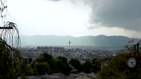 Kyoto-City-Skyline-Viewed-From-Kiyomizu-Dera-With-Light-Streaks-From-Behind-Clouds