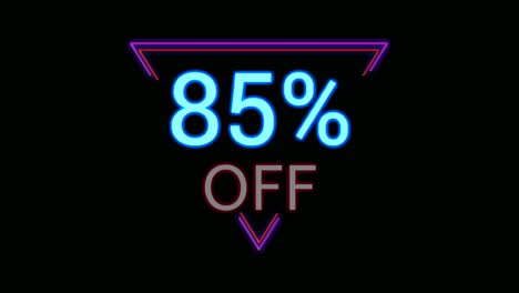 Neon-light-Discount-85%-percent-off-in-triangle-modern-frame-border-animation-motion-graphics-on-black-background