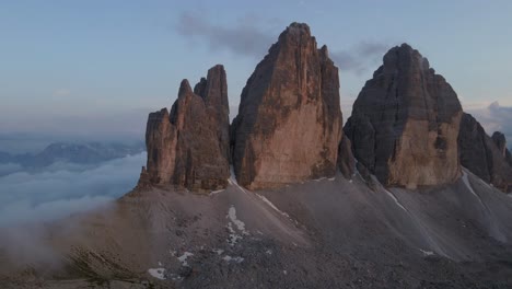 Tre-Cime-mountain-scenic-aerials-shot-with-drone-in-the-Italian-alps,-Dolomites