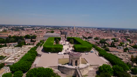 Aerial-panoramic-view-of-Montpellier,-France,-during-Gay-Pride