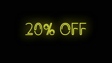 Flashing-neon-20%-OFF-orange-color-sign-on-black-background-on-and-off-with-flicker