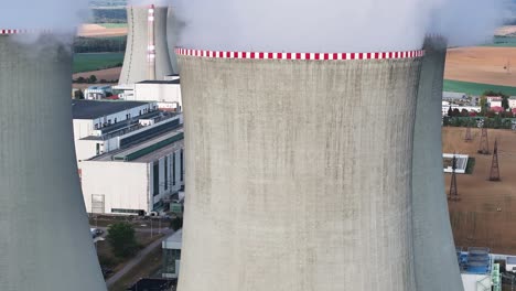 Close-aerial-look-at-nuclear-power-plant-cooling-tower-concrete-wall