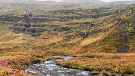 Hrutadalur-East-Iceland-beautiful-landscape-with-many-waterfalls-and-stream