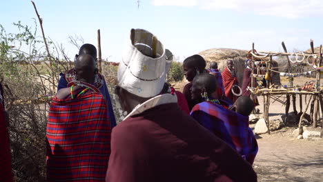 Frauen-Vom-Primitiven-Massai-Stamm-In-Farbenfrohen-Traditionellen-Kleidern,-Ethnische-Gruppe,-Die-In-Der-Afrikanischen-Savanne-Lebt
