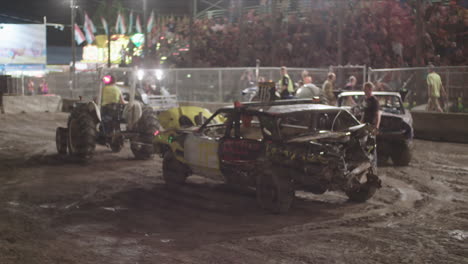 derby-car-being-pulled-by-tractor-after-a-derby-mash-up