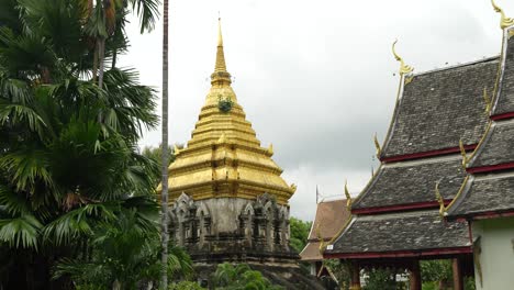 Techo-Dorado-Del-Templo-Wat-Chiang-Man-Con-Palmeras-Y-Césped.
