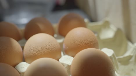Huevos-Mojados-Dentro-Del-Refrigerador,-Vista-Posterior-En-Movimiento