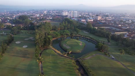 Morning-aerial-view-of-golf-course