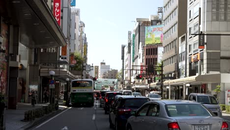 Line-Of-Standstill-Traffic-Along-Hyakumangoku-Dori-Avenue-Heading-Towards-Saigawa-Ohashi-Bridge-In-Kanazawa