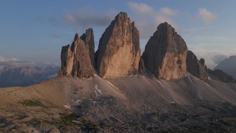 Tre-Cime-mountain-scenic-aerial-shot-with-drone-in-the-Italian-alps,-Dolomites