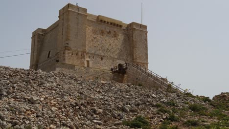 Low-Angle-View-Of-Saint-Mary's-Tower-In-Comino-Island
