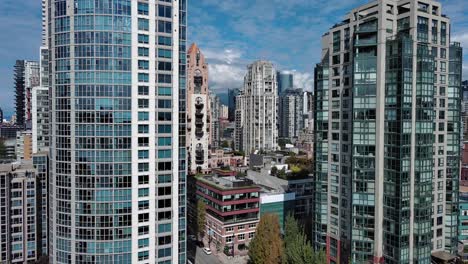 Drone-shot-of-buildings-in-Yaletown-downtown-Vancouver
