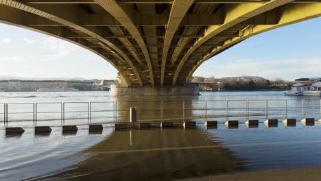 River-Danube-flooding---filmed-from-under-Margaret-Bridge,-Budapest,-Hungary---December-26,-2023