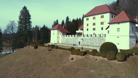Forward-ascending-view-of-Strmol-castle,-Slovenia