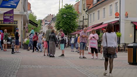 Shopping-Street-in-Västervik,-Sweden