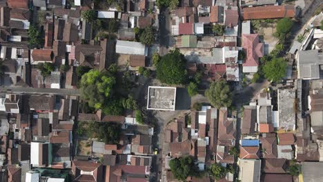aerial-view,-Kandang-Menjangan-or-Panggung-Krapyak,-which-is-part-of-the-imaginary-axis-of-the-Yogyakarta-Palace,-looks-dashing-with-white-walls-between-the-residents'-houses