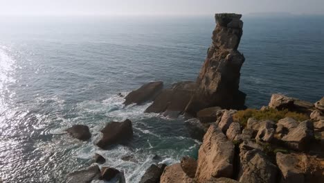 Impressive-rock-formation-in-the-Atlantic-Ocean-from-Cape-Carvoeiro,-Peniche,-Portugal