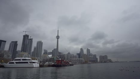 Clouds-Over-Downtown-Toronto-Skyline,-Dramatic-Scene